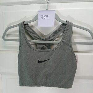 Nike Dri-FIT Sports Bra Gray Racerback Athletic Workout‎ Gym Activewear Womens